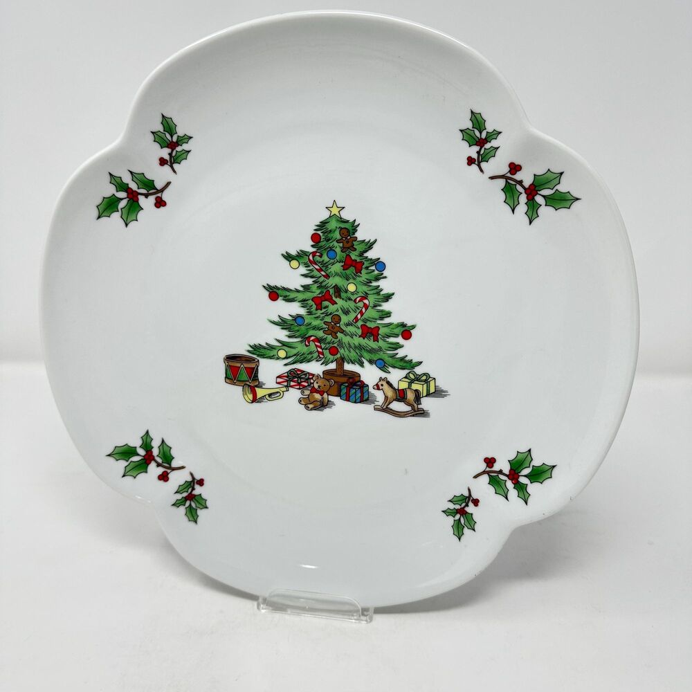 Vintage 11" Christmas Tree Serving Plate - Scalloped Edge Porcelain Platter
